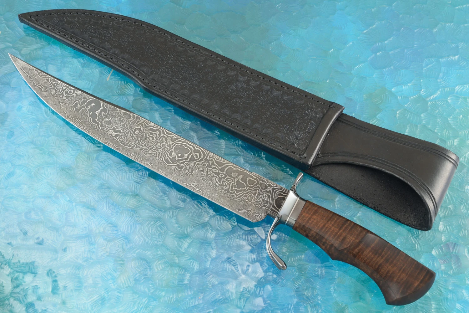 Damascus Bowie With Koa 1 Damascus Bowie With Koa