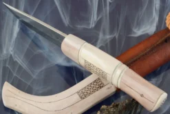 Sami Style Half Horn Hunter With Frost Pattern Damascus -Optimal Knives Store 100772 5 x scaled