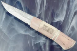 Sami Style Half Horn Hunter With Frost Pattern Damascus -Optimal Knives Store 100772 8 x scaled