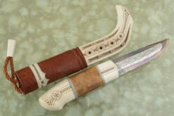 Mosaic Damascus Sami Style Half Horn Hunter