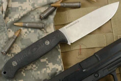 Guardian 5.5 - 3D Black Micarta, Stonewash Blade, Full Flat Grind - CPM-3V -Optimal Knives Store 100954 4 x