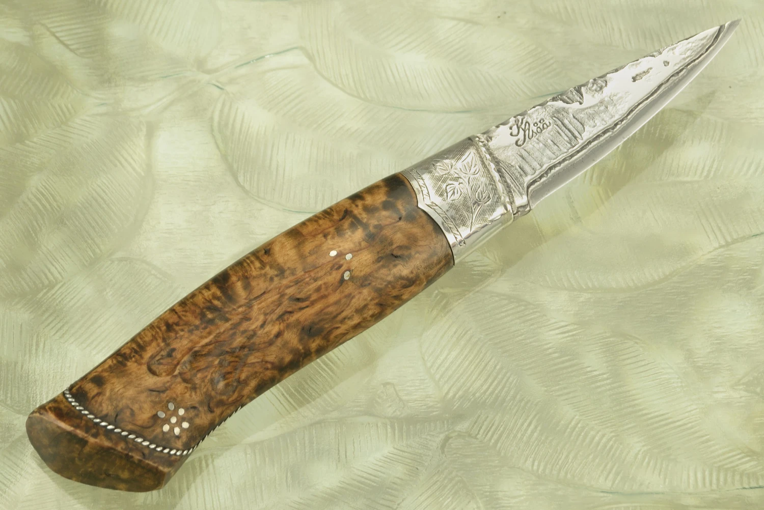 San Mai Puukko With Masur Birch And Engraved Sterling Silver 2 San Mai Puukko With Masur Birch And Engraved Sterling Silver - Image 2