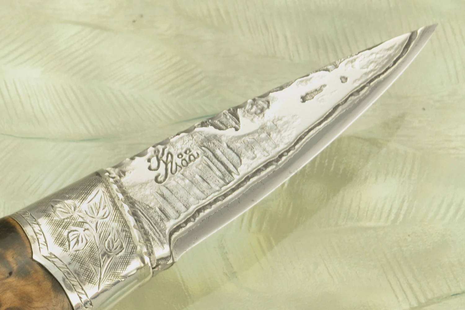 San Mai Puukko With Masur Birch And Engraved Sterling Silver 3 San Mai Puukko With Masur Birch And Engraved Sterling Silver - Image 3