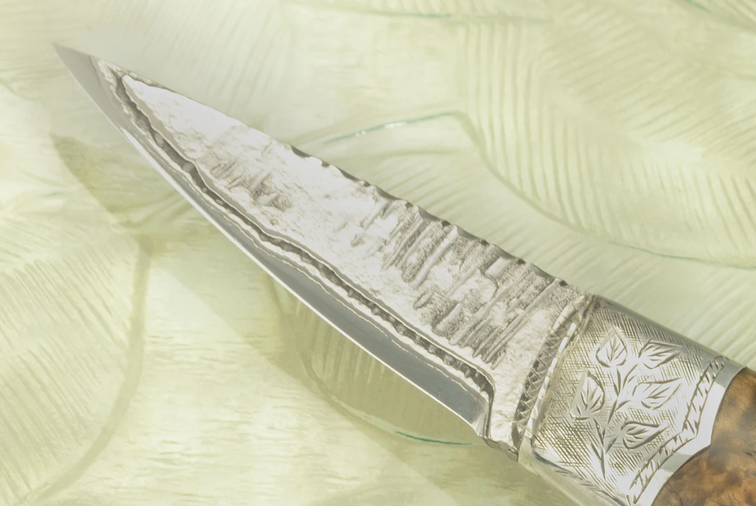 San Mai Puukko With Masur Birch And Engraved Sterling Silver 6 San Mai Puukko With Masur Birch And Engraved Sterling Silver - Image 6