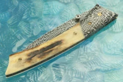 Mosaic Damascus Wharnecliffe Folder With Stag -Optimal Knives Store 102287 3 x