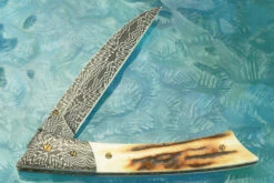 Mosaic Damascus Wharnecliffe Folder With Stag -Optimal Knives Store 102287 5 x