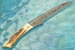 Mosaic Damascus Wharnecliffe Folder With Stag -Optimal Knives Store 102287 7 x
