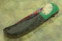 Flipper With Heat Colored Damascus, Ancient Sea Cow Bone, And Warthog Tusk -Optimal Knives Store 103474 3 x