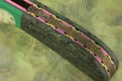 Flipper With Heat Colored Damascus, Ancient Sea Cow Bone, And Warthog Tusk -Optimal Knives Store 103474 5 x