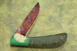 Flipper With Heat Colored Damascus, Ancient Sea Cow Bone, And Warthog Tusk -Optimal Knives Store 103474 6 x