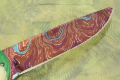 Flipper With Heat Colored Damascus, Ancient Sea Cow Bone, And Warthog Tusk -Optimal Knives Store 103474 7 x