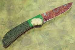 Flipper With Heat Colored Damascus, Ancient Sea Cow Bone, And Warthog Tusk -Optimal Knives Store 103474 8 x