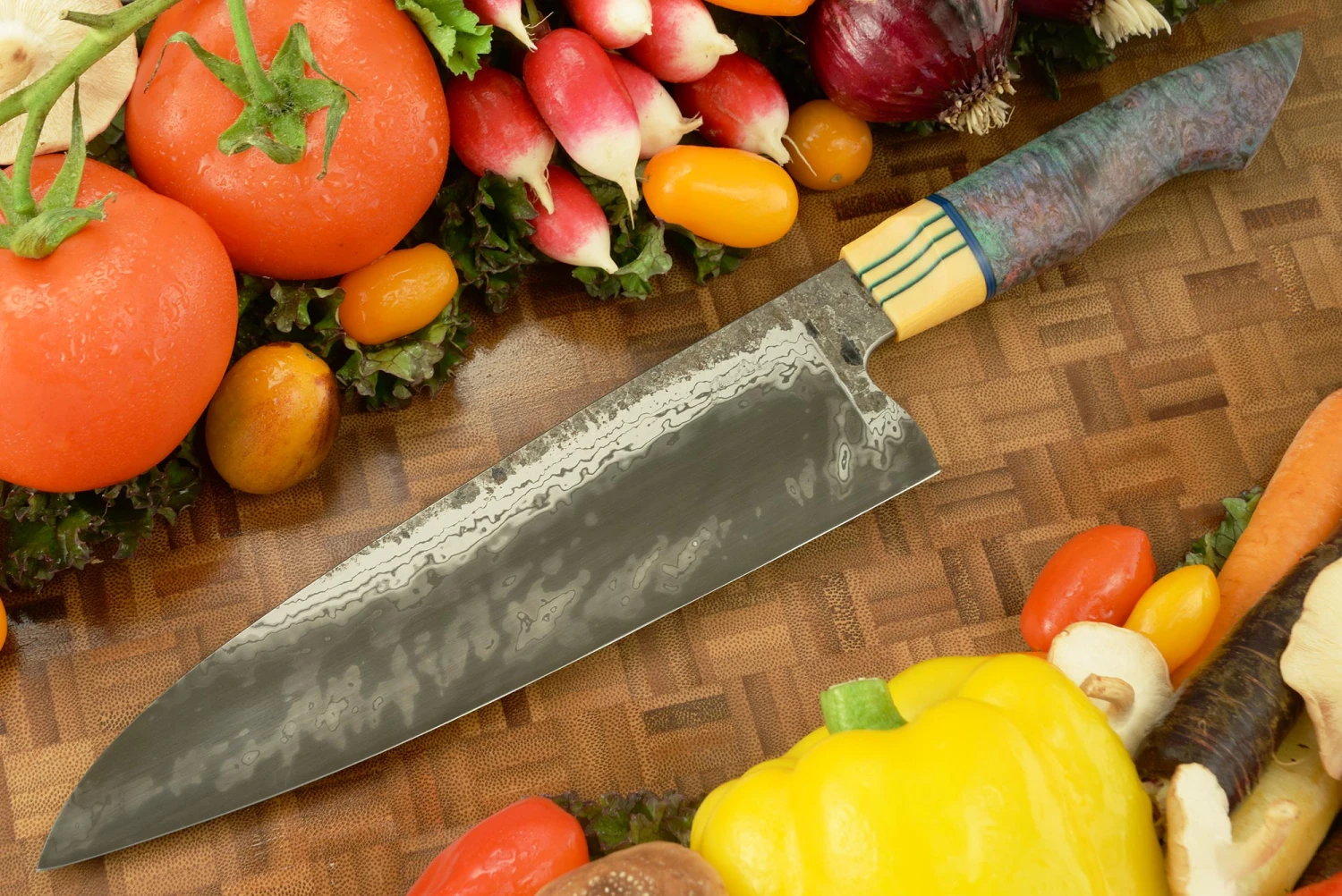 Damascus San Mai Chef's Knife (8-1/2 In.) With Maple Burl And G-carta 1 Damascus San Mai Chef's Knife (8-1/2 In.) With Maple Burl And G-carta