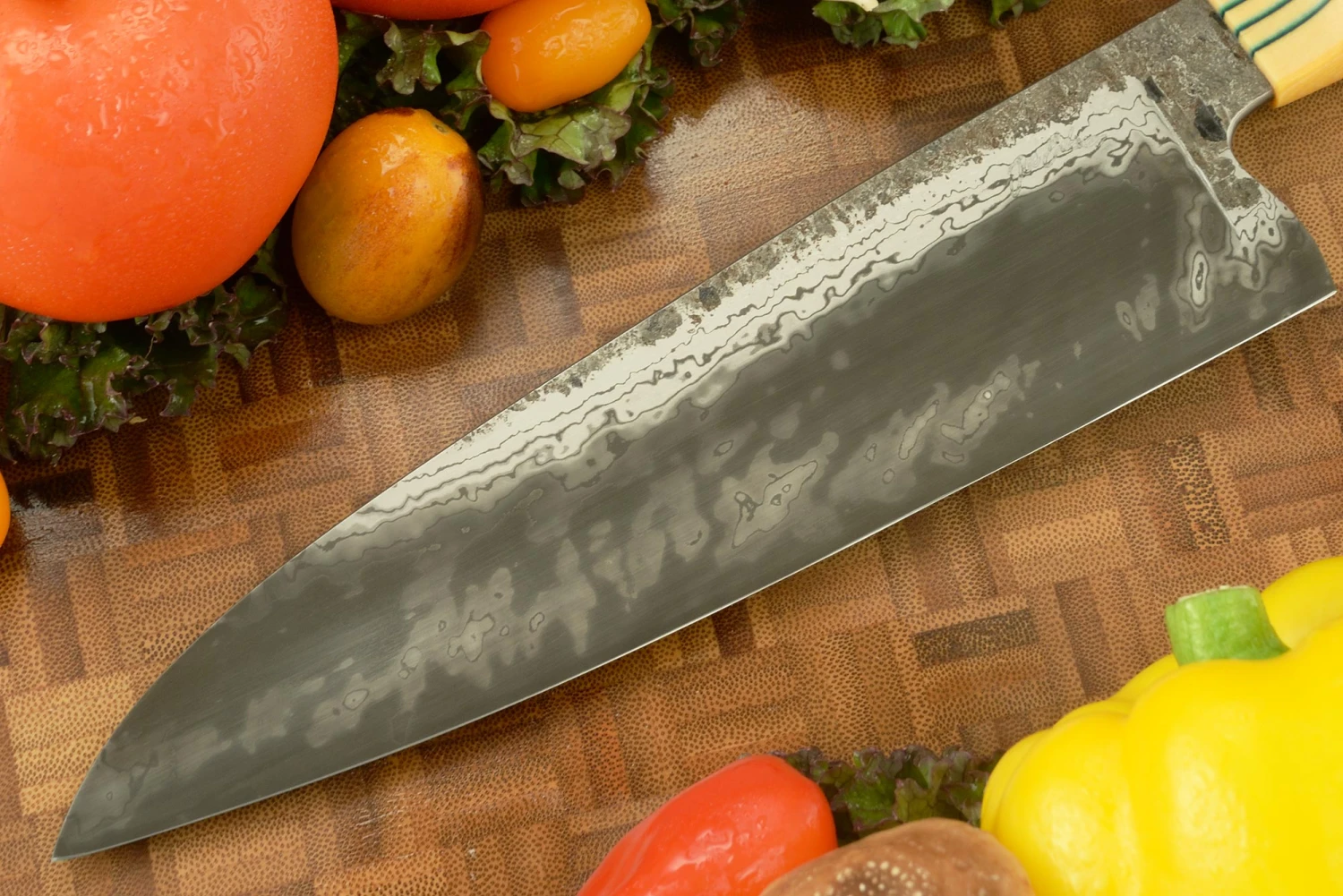 Damascus San Mai Chef's Knife (8-1/2 In.) With Maple Burl And G-carta 2 Damascus San Mai Chef's Knife (8-1/2 In.) With Maple Burl And G-carta - Image 2