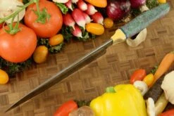 Damascus San Mai Chef's Knife (8-1/2 In.) With Maple Burl And G-carta 10 Damascus San Mai Chef's Knife (8-1/2 In.) With Maple Burl And G-carta -Optimal Knives Store 103517 4 x