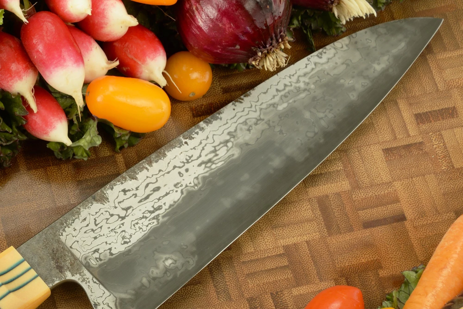 Damascus San Mai Chef's Knife (8-1/2 In.) With Maple Burl And G-carta 5 Damascus San Mai Chef's Knife (8-1/2 In.) With Maple Burl And G-carta - Image 5