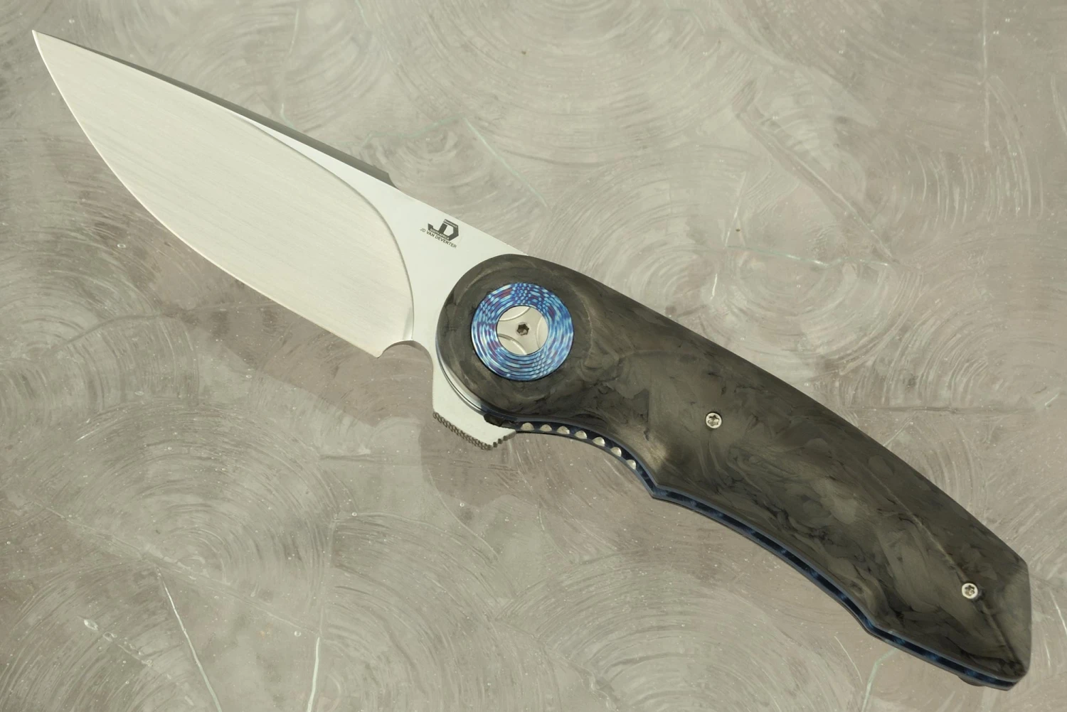 Gold Mini Flipper With Marble Carbon Fiber And Timascus Pivot Collar (Ceramic IKBS) - CPM-154 1 Gold Mini Flipper With Marble Carbon Fiber And Timascus Pivot Collar (Ceramic IKBS) - CPM-154