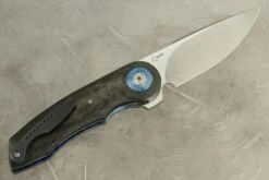 Gold Mini Flipper With Marble Carbon Fiber And Timascus Pivot Collar (Ceramic IKBS) - CPM-154 9 Gold Mini Flipper With Marble Carbon Fiber And Timascus Pivot Collar (Ceramic IKBS) - CPM-154 -Optimal Knives Store 103766 5 x