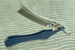 Mosaic Damascus Straight Razor With Blue Carbon Fiber