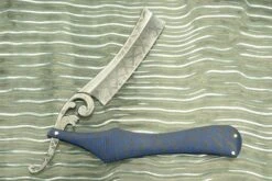 Mosaic Damascus Straight Razor With Blue Carbon Fiber -Optimal Knives Store 103934 6 x