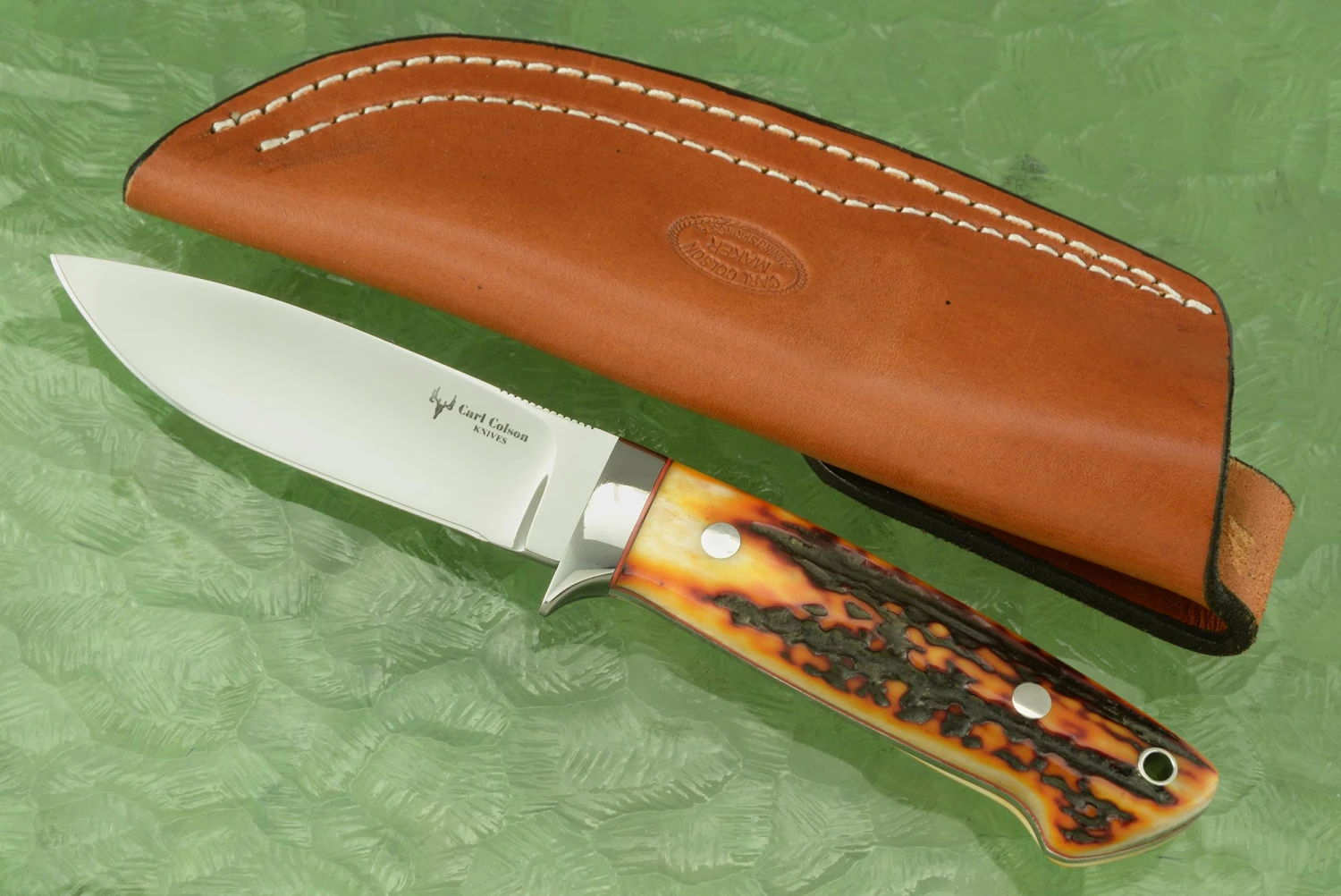 Loveless Style Drop Point Hunter With Amber Stag 1 Loveless Style Drop Point Hunter With Amber Stag