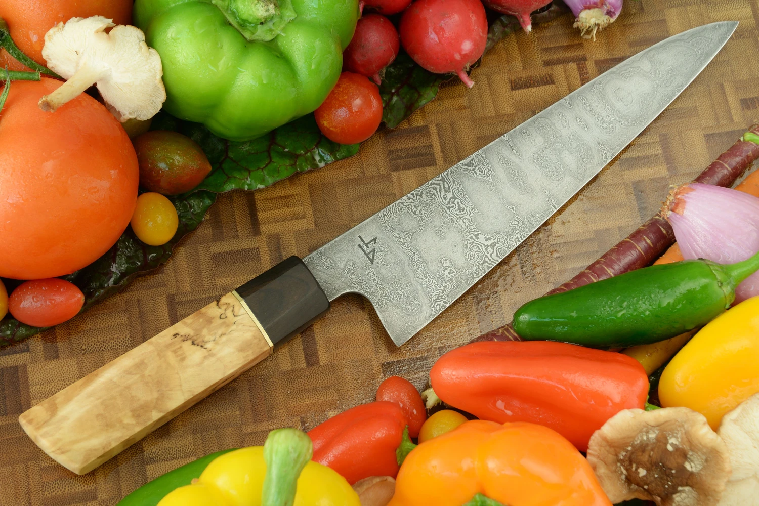 Damascus Chef's Knife (Gyuto) With Himalayan Birch (8-1/4 In.) 1 Damascus Chef's Knife (Gyuto) With Himalayan Birch (8-1/4 In.)