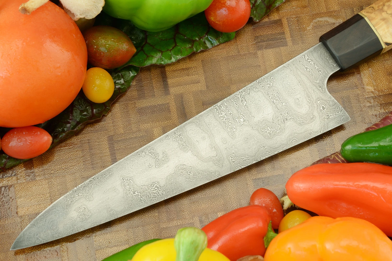 Damascus Chef's Knife (Gyuto) With Himalayan Birch (8-1/4 In.) 5 Damascus Chef's Knife (Gyuto) With Himalayan Birch (8-1/4 In.) - Image 5