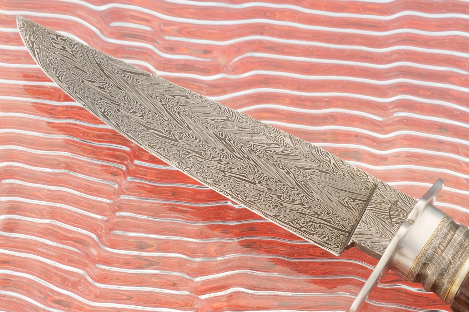 Damascus Bowie With Redwood Lace Burl 2 Damascus Bowie With Redwood Lace Burl - Image 2