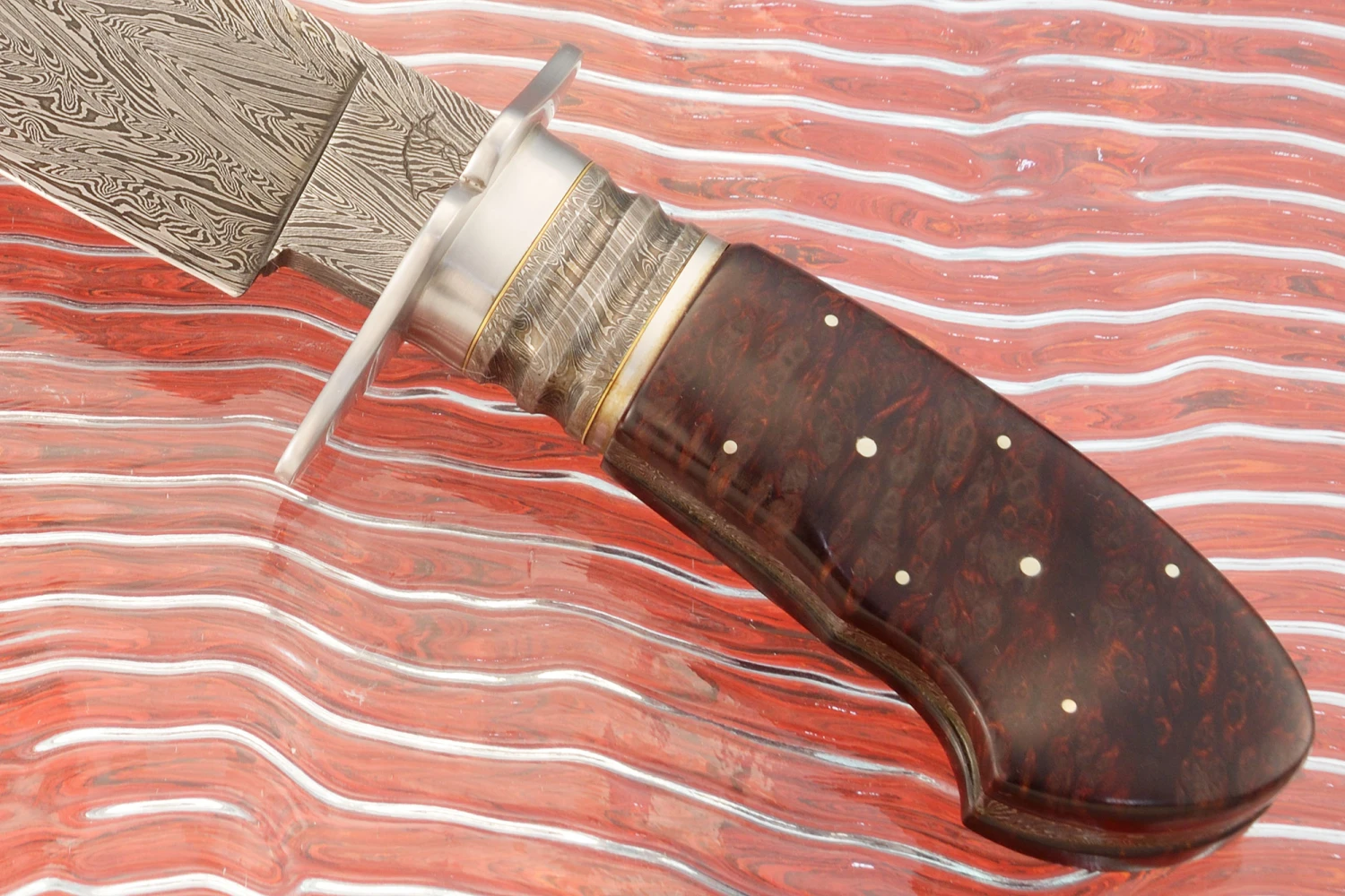 Damascus Bowie With Redwood Lace Burl 3 Damascus Bowie With Redwood Lace Burl - Image 3