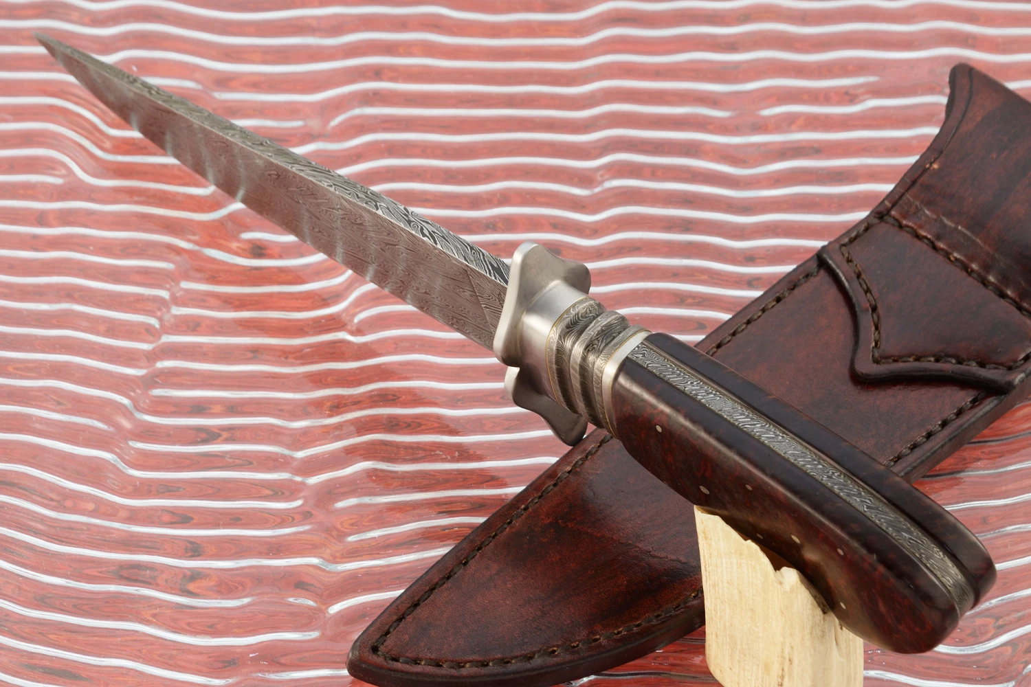 Damascus Bowie With Redwood Lace Burl 4 Damascus Bowie With Redwood Lace Burl - Image 4