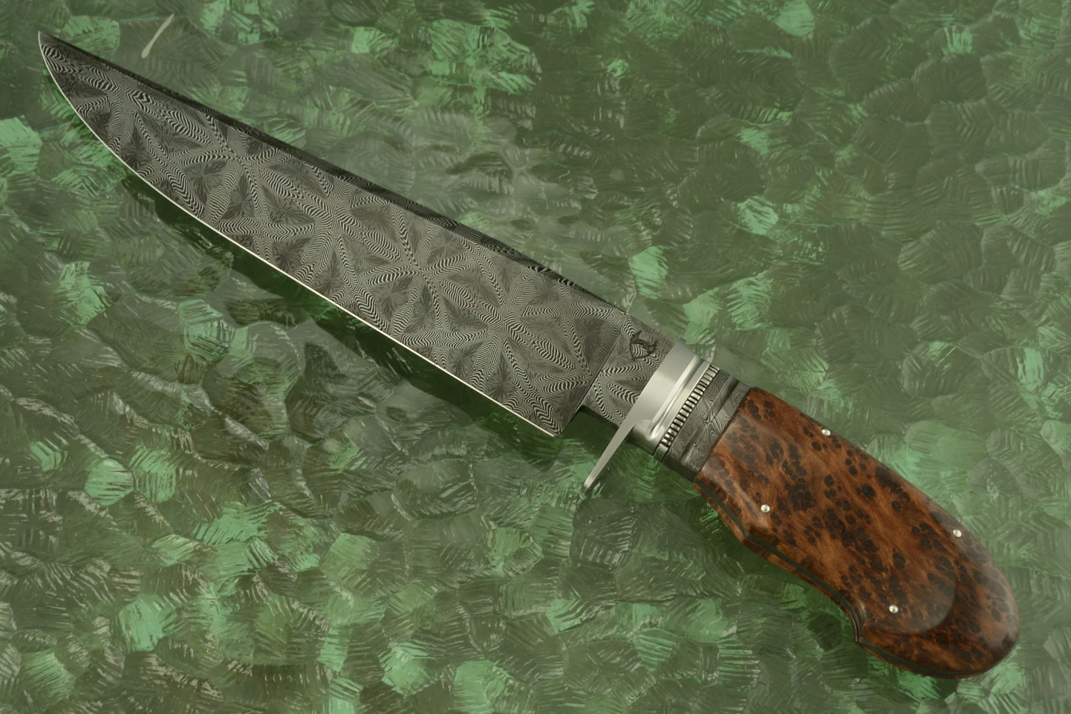 Mosaic Damascus Bowie With Redwood Burl 1 Mosaic Damascus Bowie With Redwood Burl