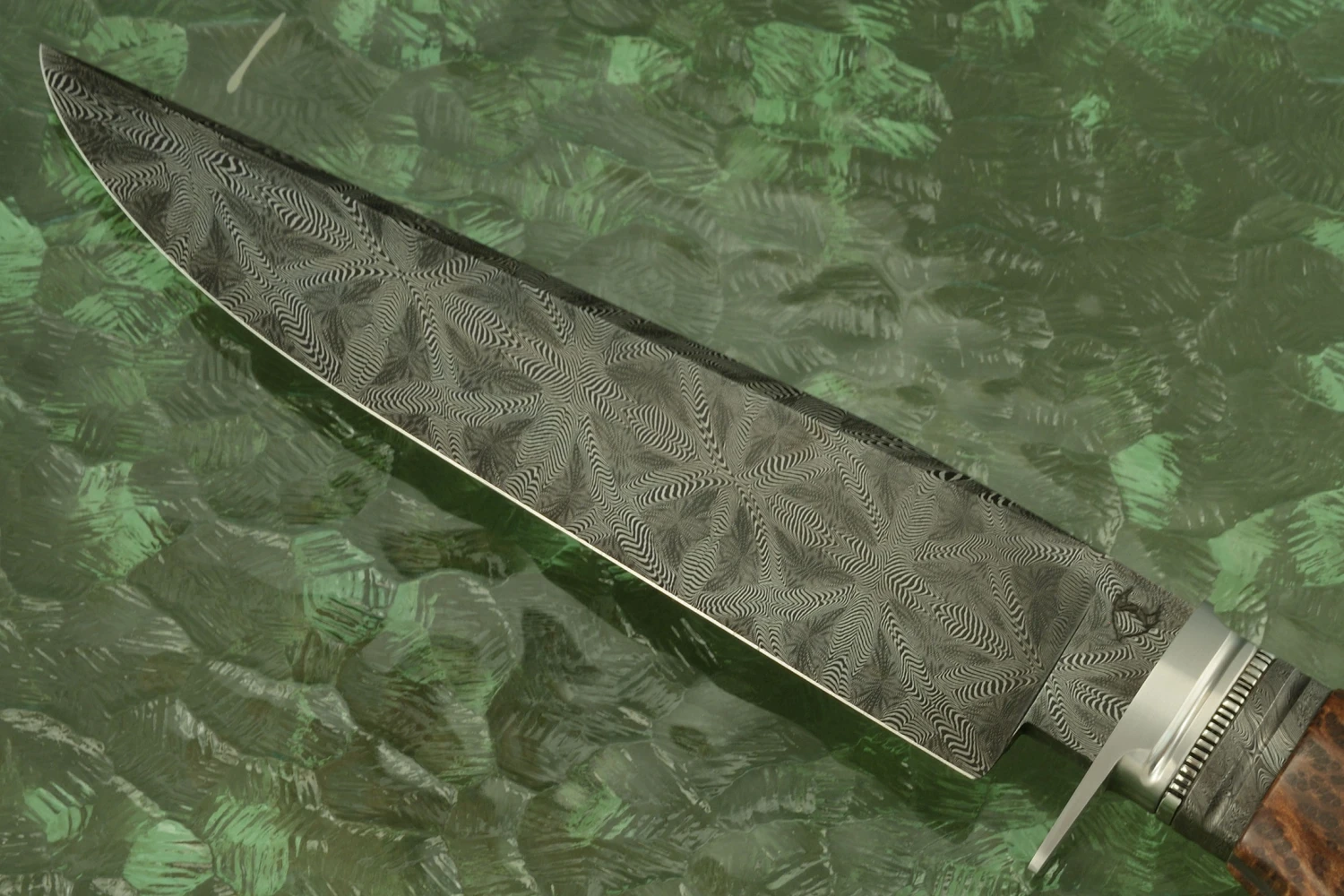 Mosaic Damascus Bowie With Redwood Burl 2 Mosaic Damascus Bowie With Redwood Burl - Image 2