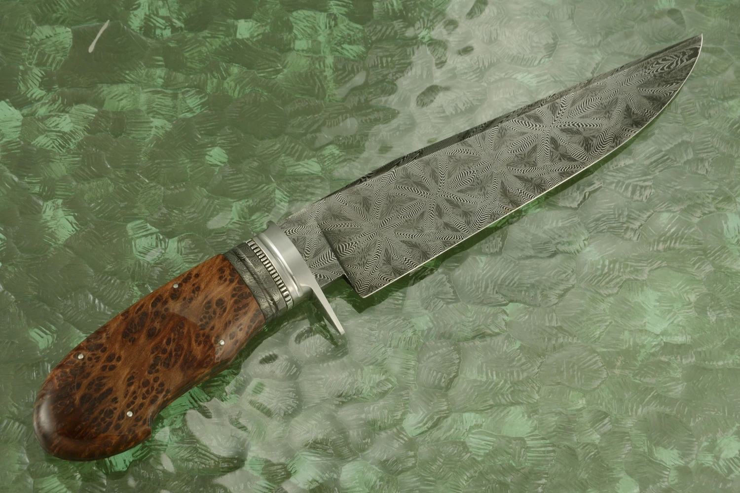 Mosaic Damascus Bowie With Redwood Burl 7 Mosaic Damascus Bowie With Redwood Burl - Image 7