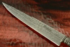 Integral Feather Damascus Cuchillo Gaucho With Carbon Fiber And Gold Inlay -Optimal Knives Store 104302 3 x