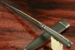 Integral Feather Damascus Cuchillo Gaucho With Carbon Fiber And Gold Inlay -Optimal Knives Store 104302 5 x