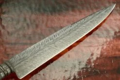 Integral Feather Damascus Cuchillo Gaucho With Carbon Fiber And Gold Inlay -Optimal Knives Store 104302 6 x