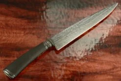 Integral Feather Damascus Cuchillo Gaucho With Carbon Fiber And Gold Inlay -Optimal Knives Store 104302 8 x