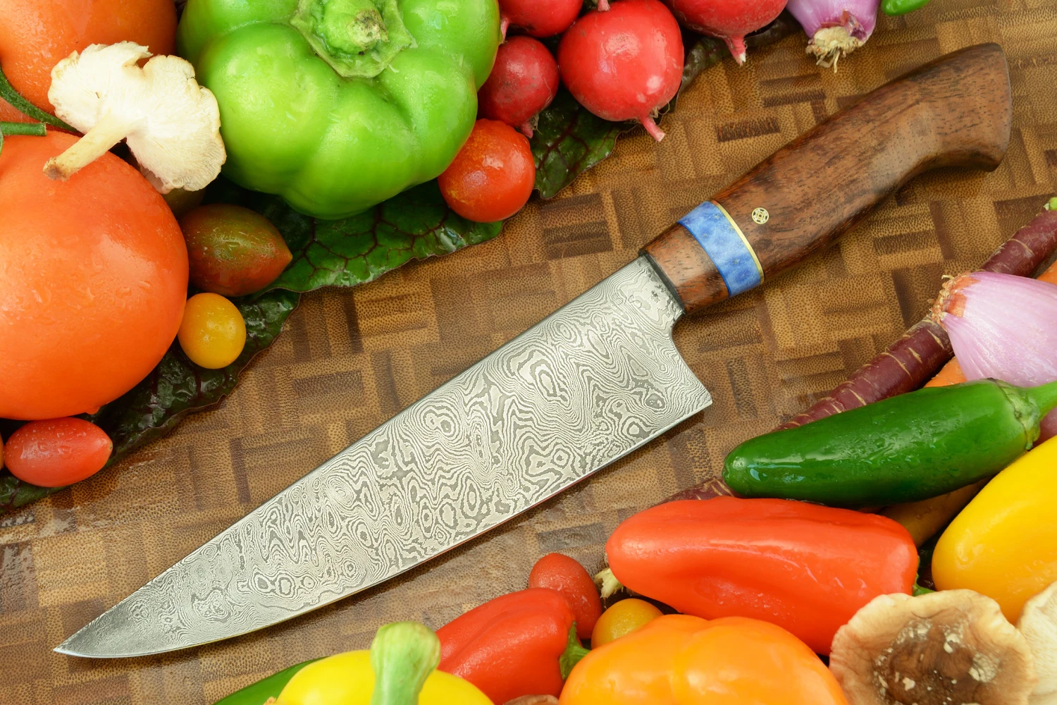 Damascus Chef's Knife (7-1/2 In.) With Koa And Fossil Coral 1 Damascus Chef's Knife (7-1/2 In.) With Koa And Fossil Coral