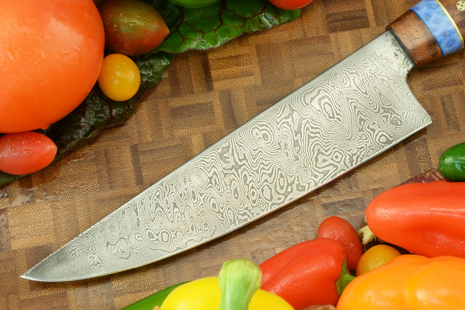 Damascus Chef's Knife (7-1/2 In.) With Koa And Fossil Coral 2 Damascus Chef's Knife (7-1/2 In.) With Koa And Fossil Coral - Image 2