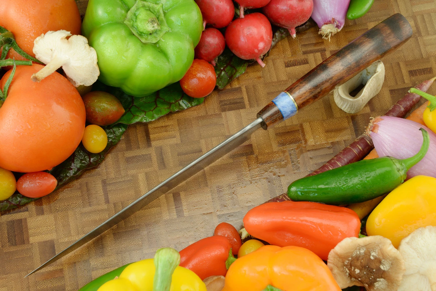 Damascus Chef's Knife (7-1/2 In.) With Koa And Fossil Coral 4 Damascus Chef's Knife (7-1/2 In.) With Koa And Fossil Coral - Image 4