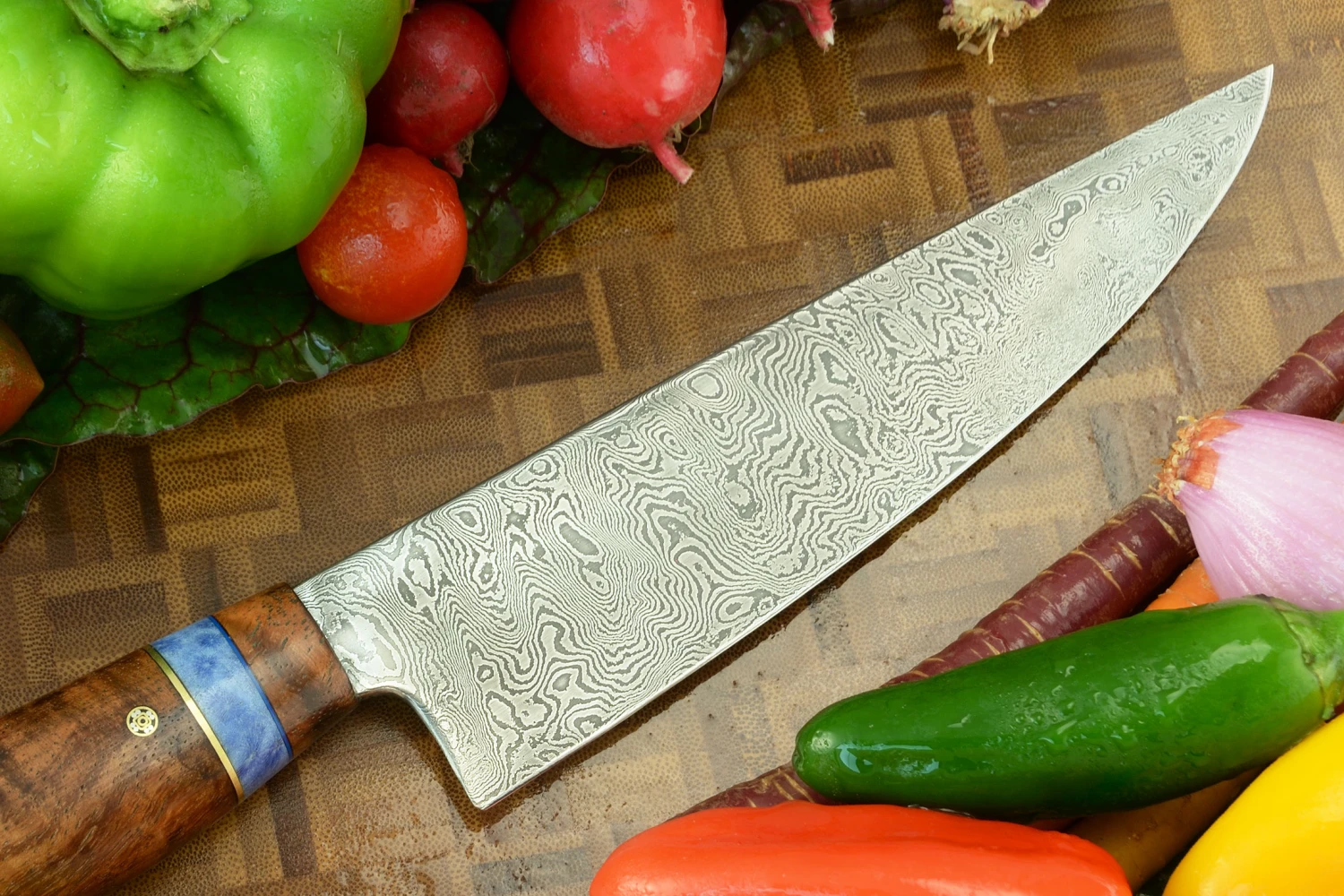 Damascus Chef's Knife (7-1/2 In.) With Koa And Fossil Coral 6 Damascus Chef's Knife (7-1/2 In.) With Koa And Fossil Coral - Image 6