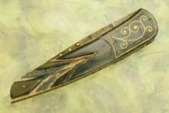 Model 8L Damascus Folder With Carved Mammoth Ivory -Optimal Knives Store 104461 3 x