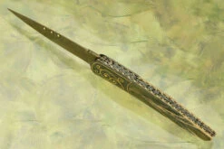 Model 8L Damascus Folder With Carved Mammoth Ivory -Optimal Knives Store 104461 4 x