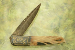 Model 8L Damascus Folder With Carved Mammoth Ivory -Optimal Knives Store 104461 5 x