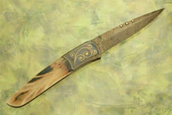 Model 8L Damascus Folder With Carved Mammoth Ivory -Optimal Knives Store 104461 6 x