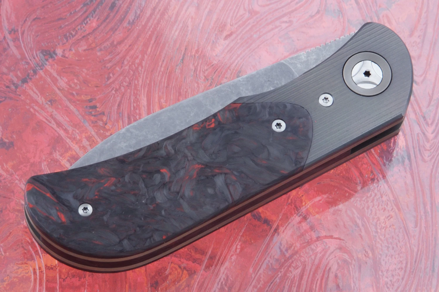 EXK Plus Front Flipper With Red Dark Matter FatCarbon And Zirconium - M390 (Ceramic Pivot) 2 EXK Plus Front Flipper With Red Dark Matter FatCarbon And Zirconium - M390 (Ceramic Pivot) - Image 2