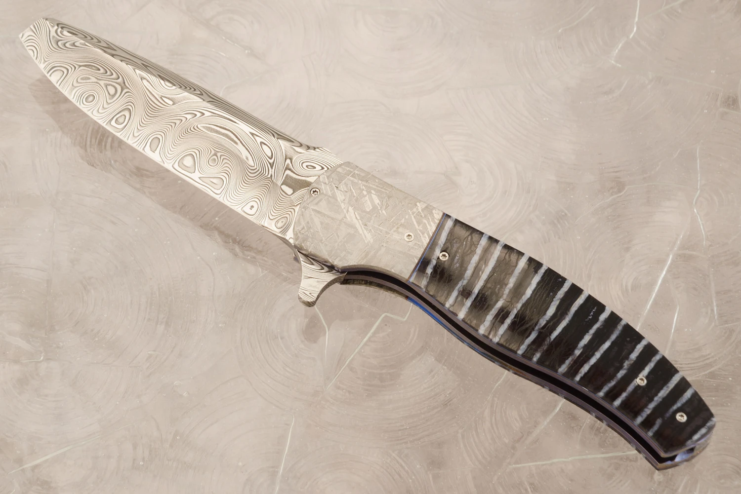 LL-XX Flipper With Mammoth Molar, Damascus, And Meteorite (Ceramic IKBS) 1 LL-XX Flipper With Mammoth Molar, Damascus, And Meteorite (Ceramic IKBS)