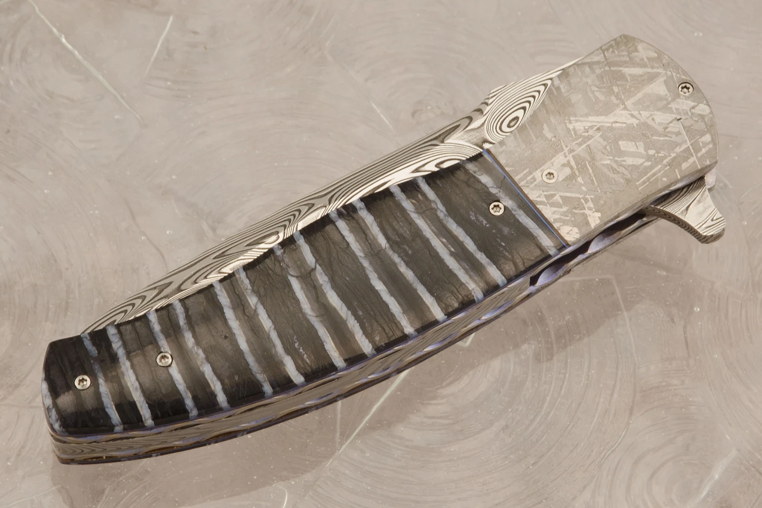 LL-XX Flipper With Mammoth Molar, Damascus, And Meteorite (Ceramic IKBS) 2 LL-XX Flipper With Mammoth Molar, Damascus, And Meteorite (Ceramic IKBS) - Image 2