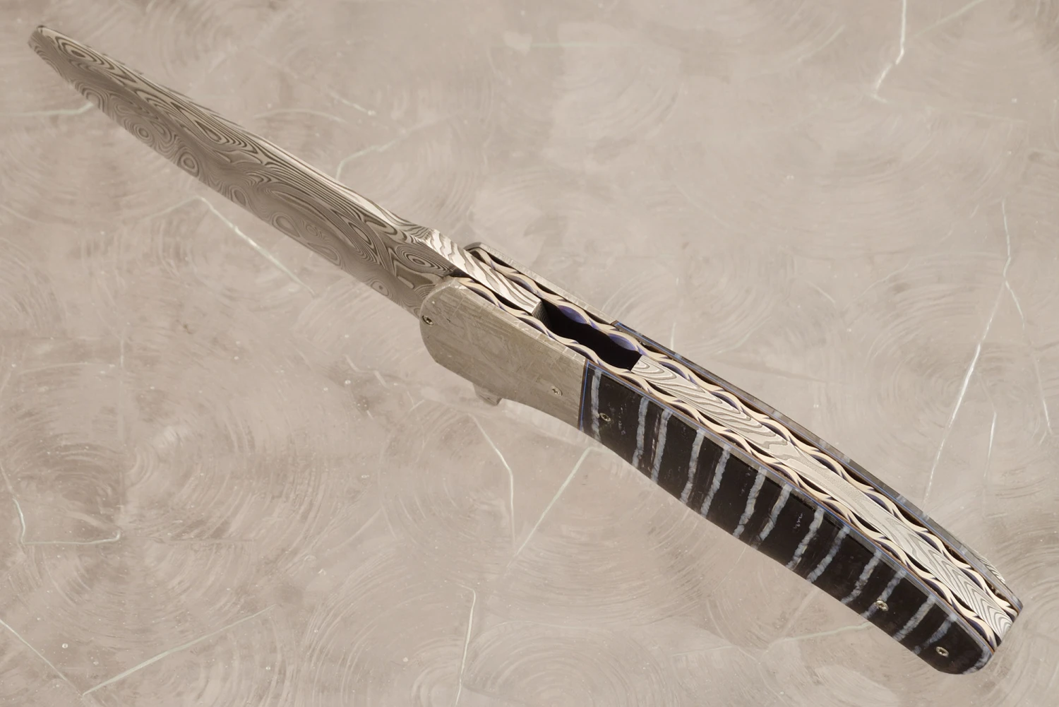 LL-XX Flipper With Mammoth Molar, Damascus, And Meteorite (Ceramic IKBS) 3 LL-XX Flipper With Mammoth Molar, Damascus, And Meteorite (Ceramic IKBS) - Image 3