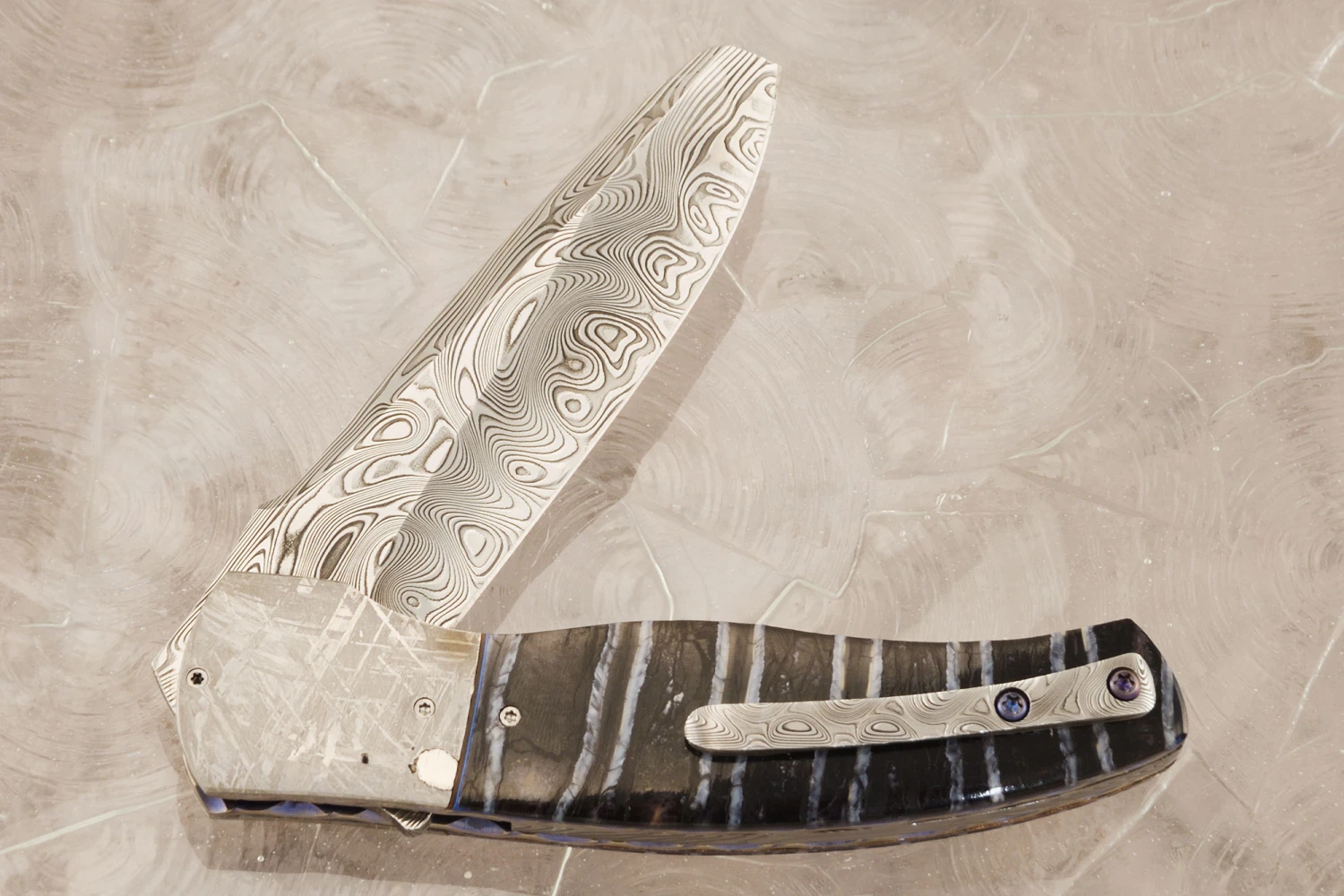 LL-XX Flipper With Mammoth Molar, Damascus, And Meteorite (Ceramic IKBS) 4 LL-XX Flipper With Mammoth Molar, Damascus, And Meteorite (Ceramic IKBS) - Image 4